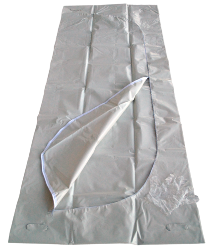 disaster body bag white with c-shaped zipper + 4 handles